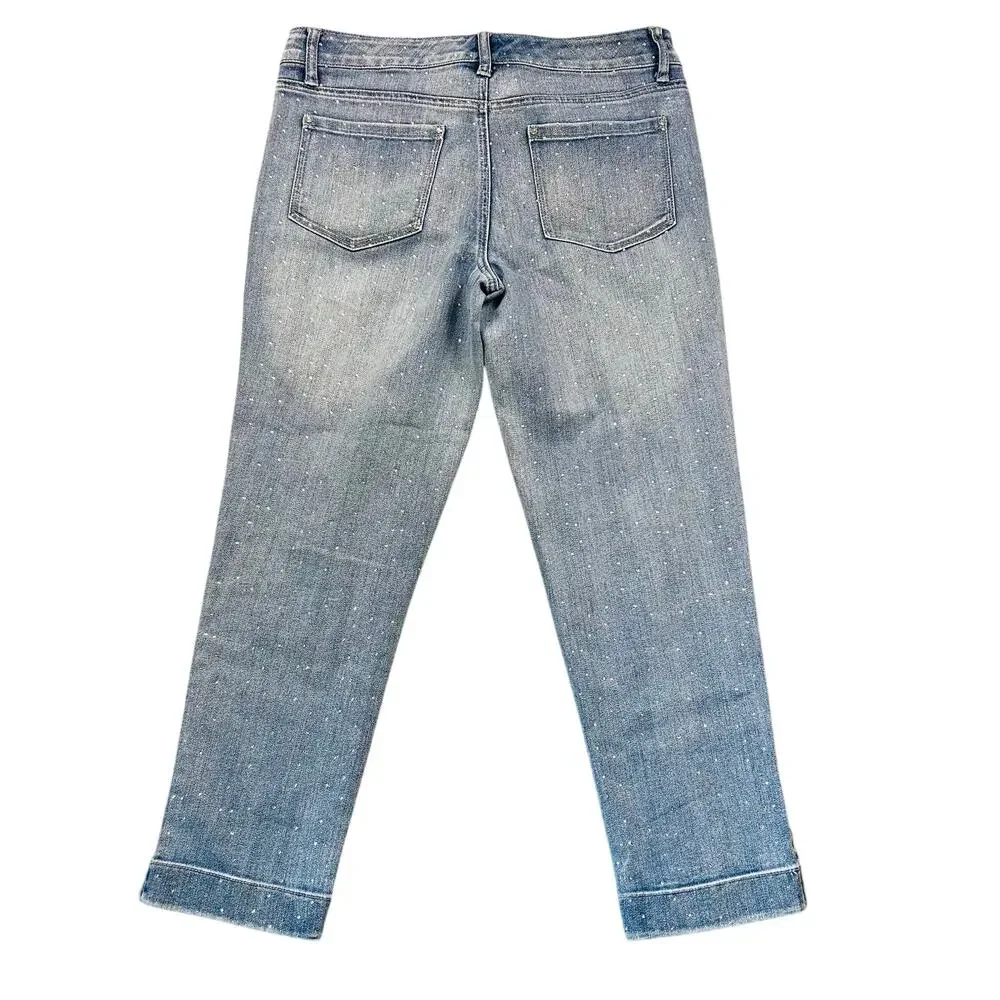 Y2K Cache Jeans All Over Rhinestone Studded Bling Vintage Denim Cropped Capri 6 - Picture 2 of 9